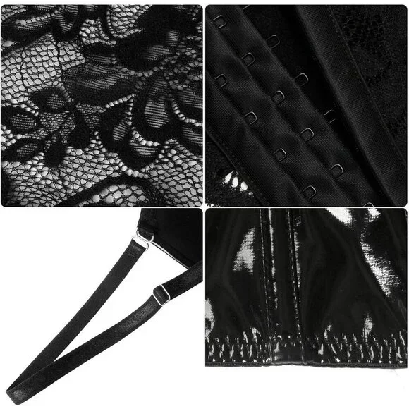 Women's Punk Gothic PU Leather Push Up Corset Bra Bustier Crop Top for Party - Picture 6 of 6